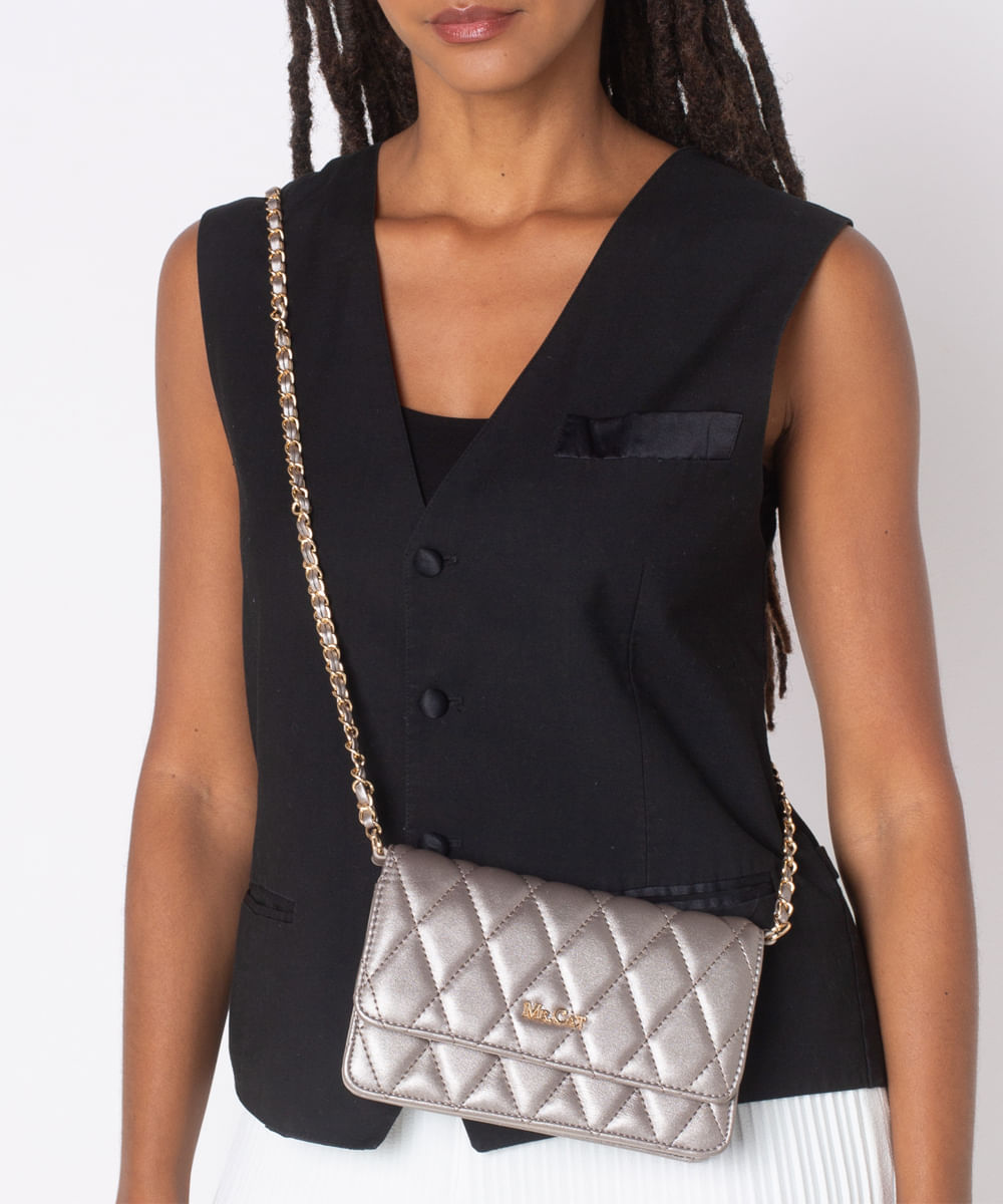 BOLSA SHOULDER MATELASSÊ 1 PEQUENA CORRENTE - OURO - UN