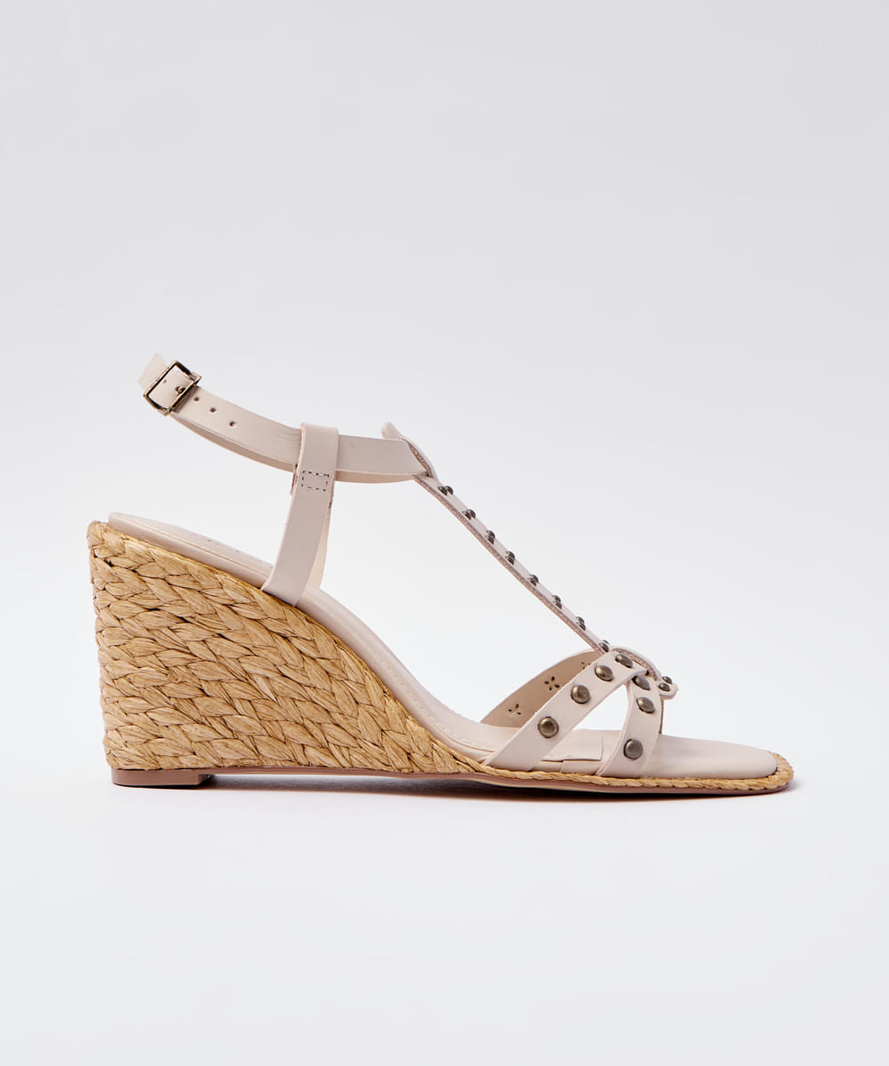 SANDALIA ANABELA TIRA TACHAS - OFF WHITE