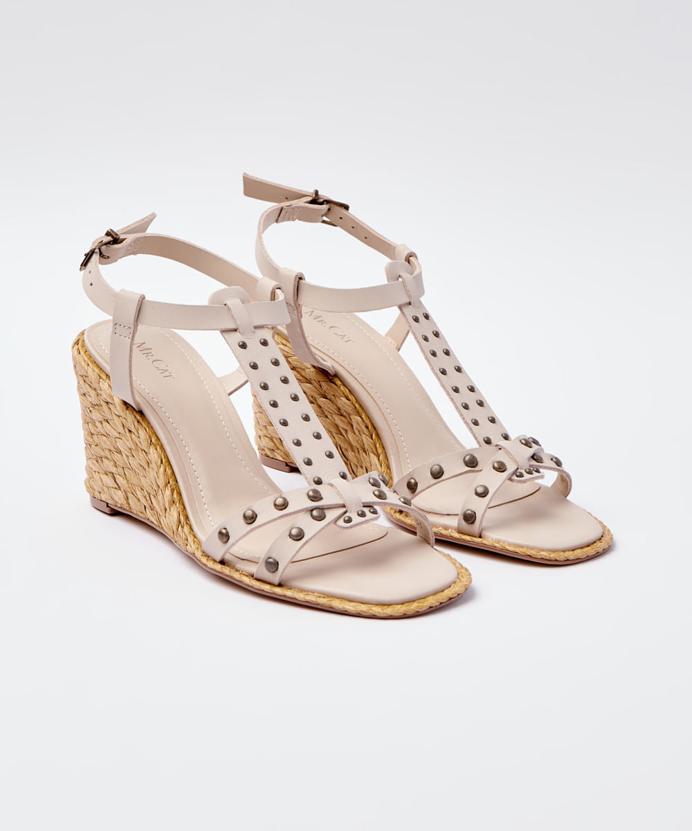 SANDALIA ANABELA TIRA TACHAS - OFF WHITE