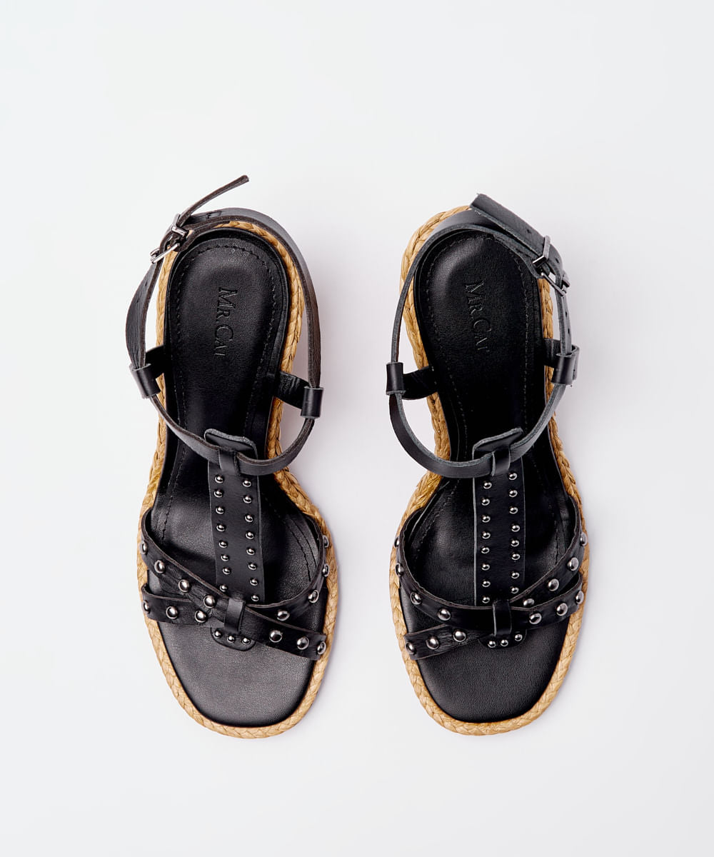 SANDALIA ANABELA TIRA TACHAS - PRETO