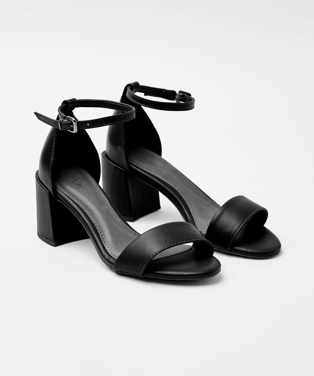SANDÁLIA SALTO COURO CLÁSSICO TIRA ÚNICA - PRETO