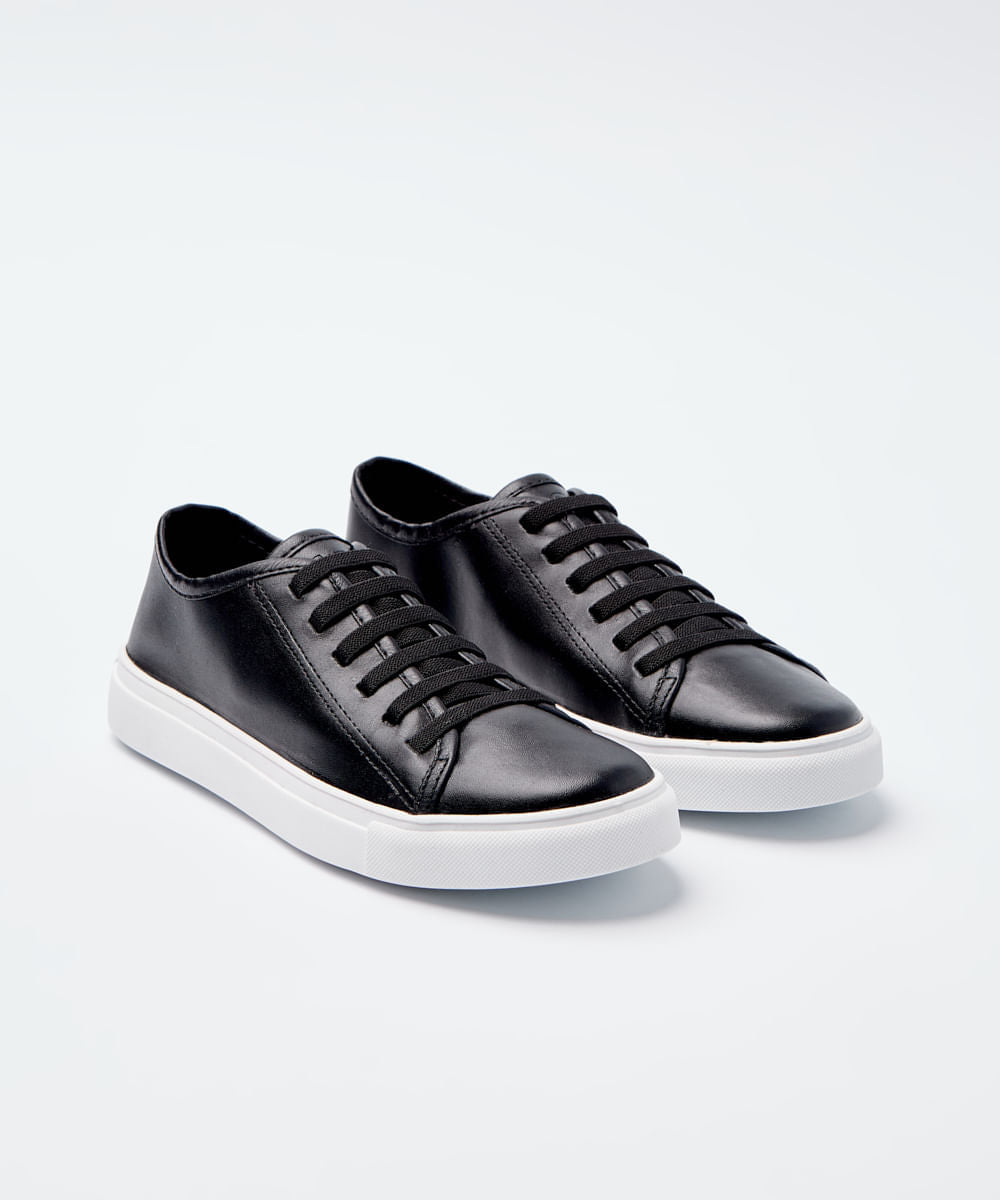 TÊNIS BASIC COURO ELÁSTICO - PRETO